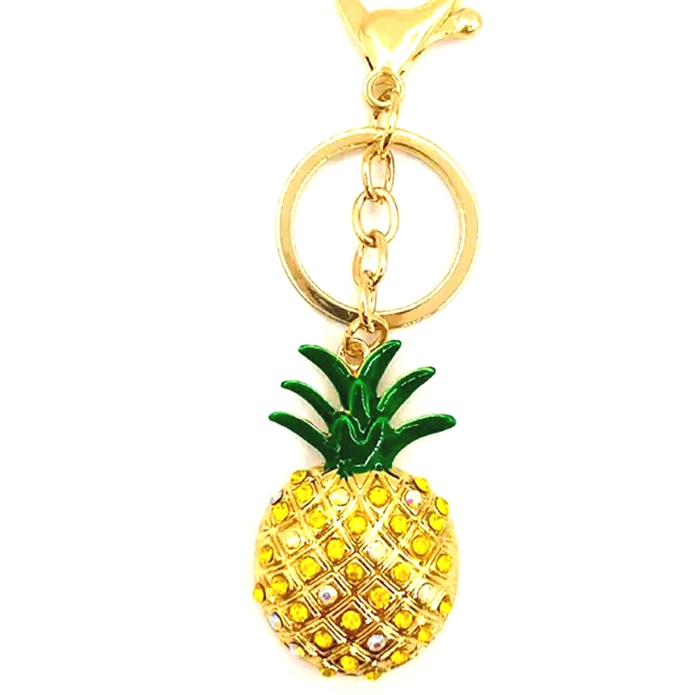 Rhinestone & Enamel Pineapple Keychain/Purse Charm, NWT